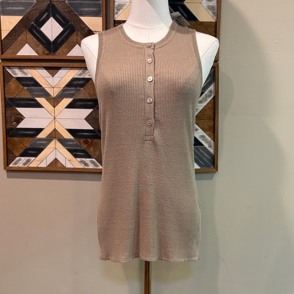 Ralph Lauren Collection Vintage Sleeveless Linen Blend Ribbed Sweater Top Large